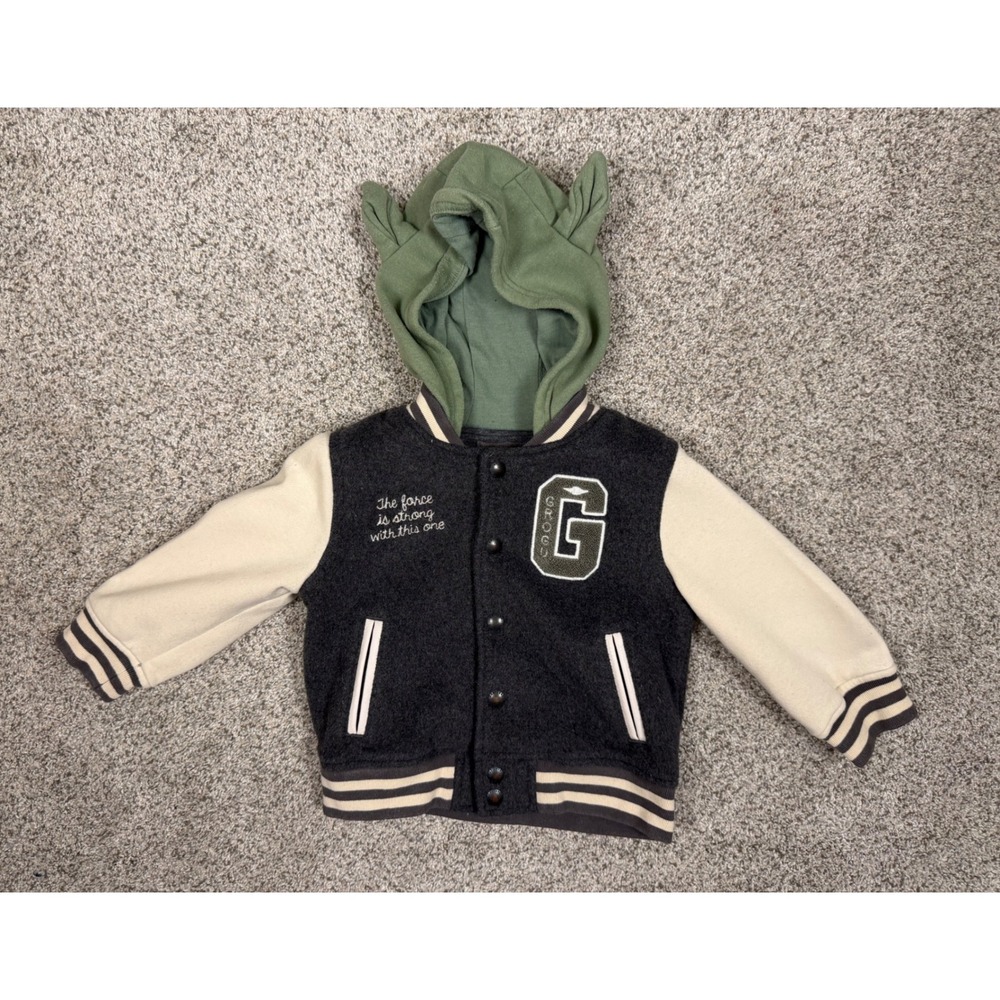 Gap Star Wars Varsity Jacket Grogu Baby Yoda 18-24M Gray Cream Toddler Letterman